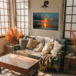 Strand Sonnenuntergang Leinwandbild Ozean Küste Landschaft Malerei Meer Kunst