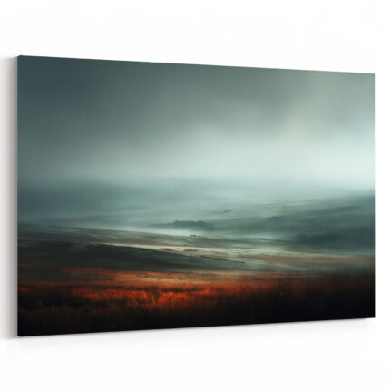 Mystische Landschaft Leinwandbild Nebel Hügel Malerei Abstrakte Naturkunst
