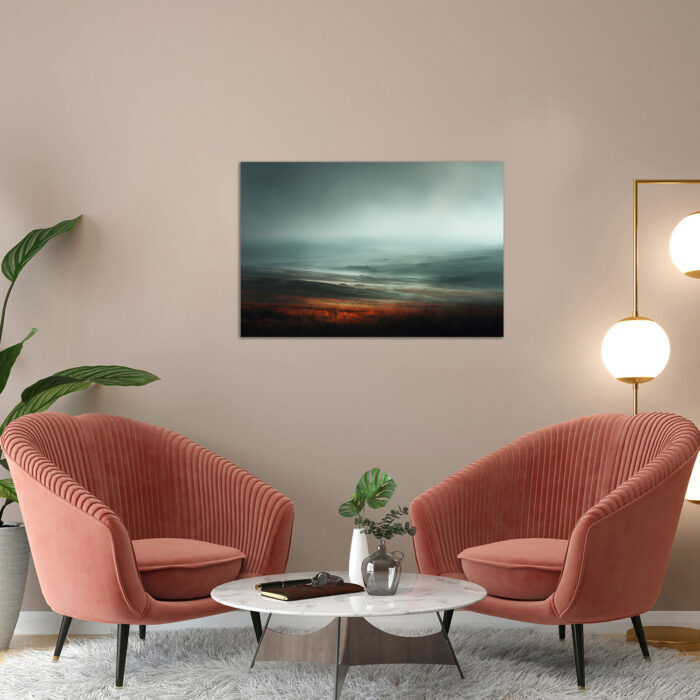 Mystische Landschaft Leinwandbild Nebel Hügel Malerei Abstrakte Naturkunst