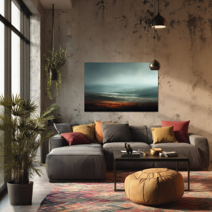 Mystische Landschaft Leinwandbild Nebel Hügel Malerei Abstrakte Naturkunst