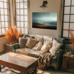 Mystische Landschaft Leinwandbild Nebel Hügel Malerei Abstrakte Naturkunst