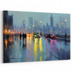 London im Regen Stadtlandschaft Leinwandbild Brücke Verkehr Nachtleben Kunst