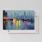 London im Regen Stadtlandschaft Leinwandbild Brücke Verkehr Nachtleben Kunst