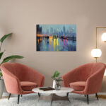 London im Regen Stadtlandschaft Leinwandbild Brücke Verkehr Nachtleben Kunst