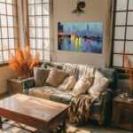 London im Regen Stadtlandschaft Leinwandbild Brücke Verkehr Nachtleben Kunst