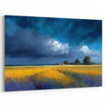 Weite Landschaft Leinwandbild Feld Dunkler Himmel Bauernhof Kunst