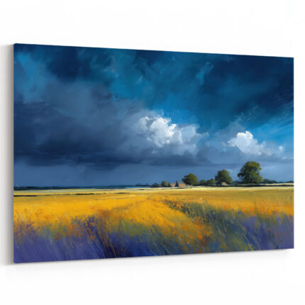 Weite Landschaft Leinwandbild Feld Dunkler Himmel Bauernhof Kunst