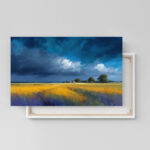 Weite Landschaft Leinwandbild Feld Dunkler Himmel Bauernhof Kunst