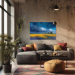 Weite Landschaft Leinwandbild Feld Dunkler Himmel Bauernhof Kunst