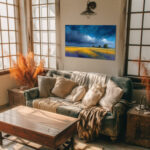 Weite Landschaft Leinwandbild Feld Dunkler Himmel Bauernhof Kunst