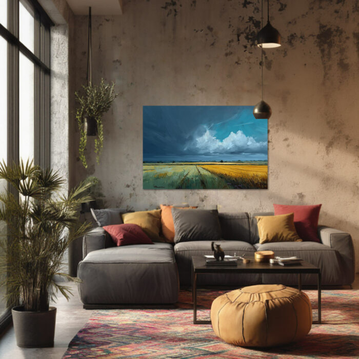 Sturmwolken Feld Leinwandbild Landschaft Malerei Dramatischer Himmel Natur
