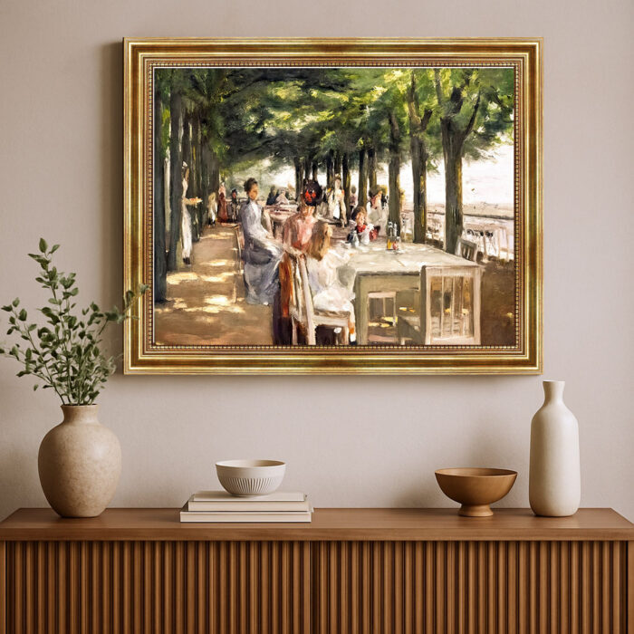 Terrasse im Restaurant Jacob von Max Liebermann Bild mit Rahmen in Gold