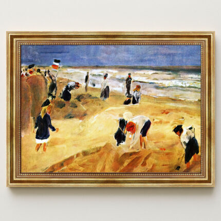 Der Strand von Noordwijk (1908) von Max Liebermann Bild mit Rahmen in Gold