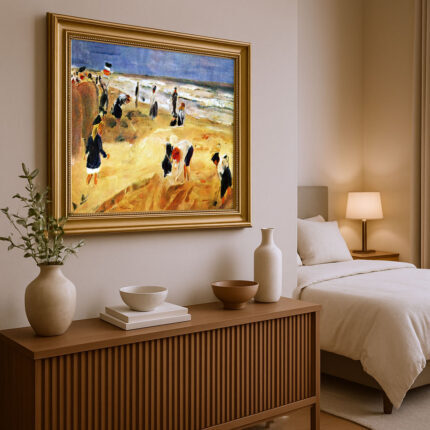 Der Strand von Noordwijk (1908) von Max Liebermann Bild mit Rahmen in Gold