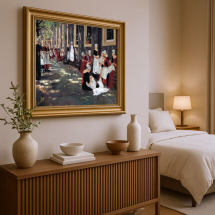 Freistunde im Amsterdamer Waisenhaus von Max Liebermann Bild mit Rahmen in Gold