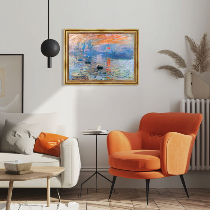 Impression, Sonnenaufgang von Claude Monet Bild mit Rahmen in Gold