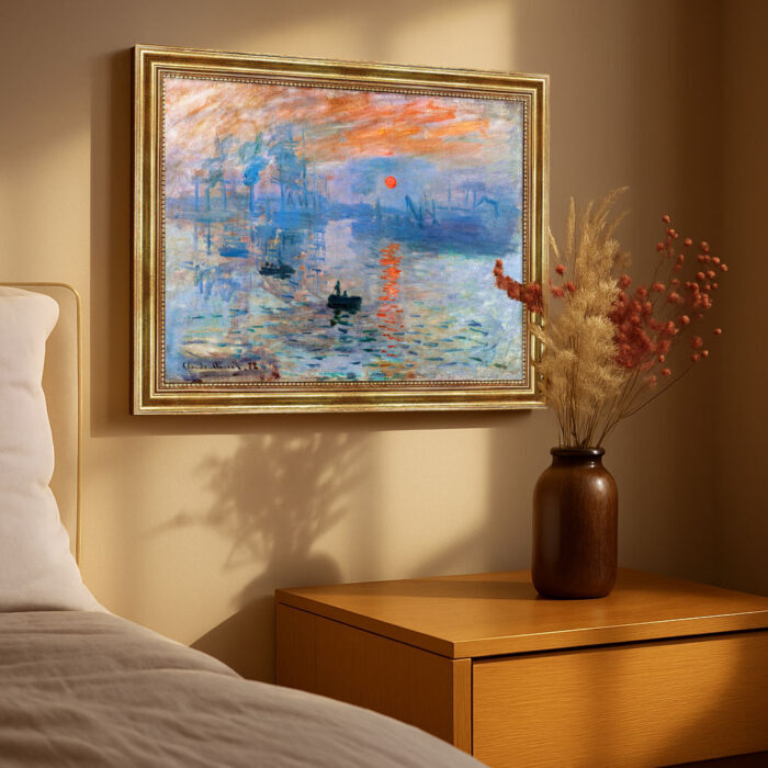 Impression, Sonnenaufgang von Claude Monet Bild mit Rahmen in Gold