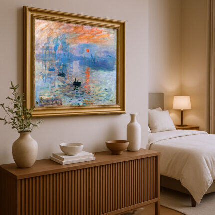 Impression, Sonnenaufgang von Claude Monet Bild mit Rahmen in Gold