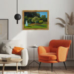 Frau im Garten von Claude Monet Bild mit Rahmen in Gold