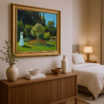 Frau im Garten von Claude Monet Bild mit Rahmen in Gold