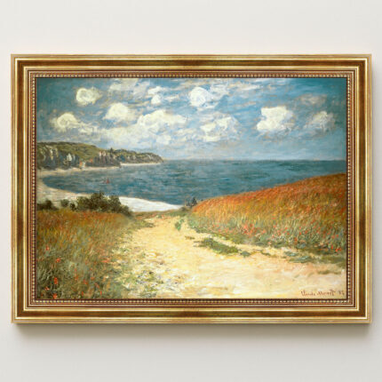 Strandweg durch den Weizen bei Pourville von Claude Monet Bild mit Rahmen in Gold