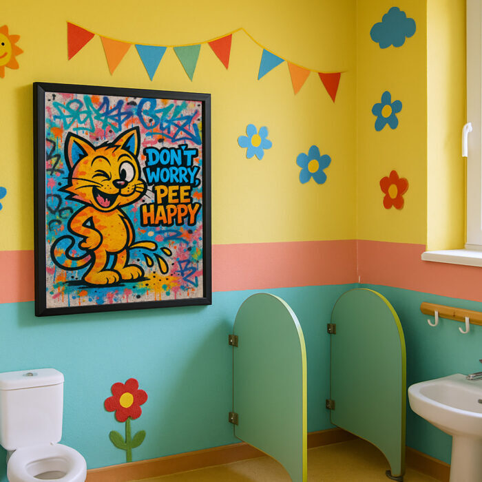 Poster für WC “Don’t Worry, Pee Happy” Lustiger Spruch für Toilette