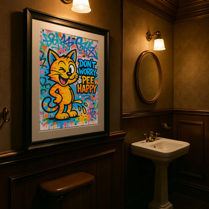 Poster für WC “Don’t Worry, Pee Happy” Lustiger Spruch für Toilette