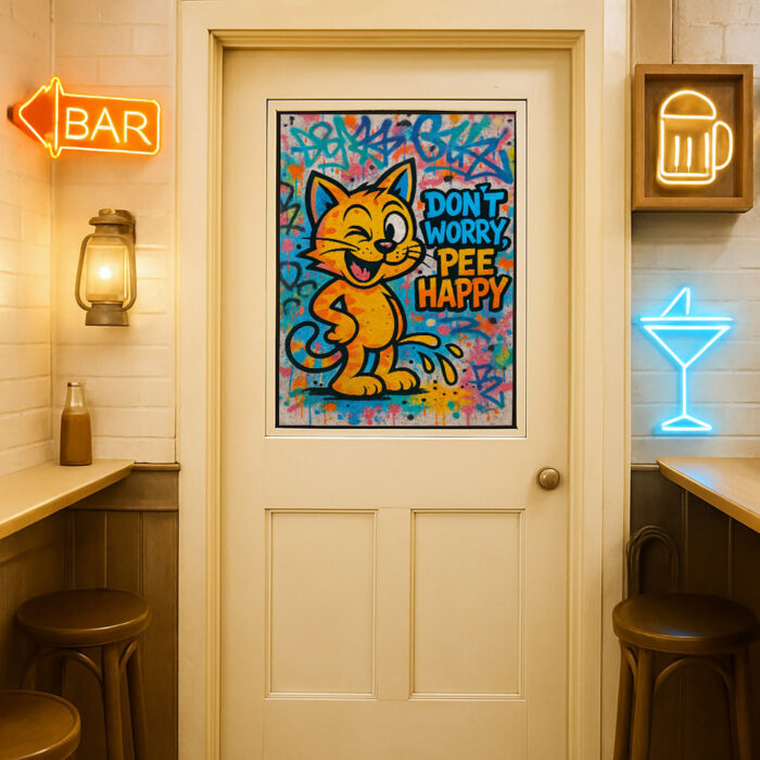 Poster für WC “Don’t Worry, Pee Happy” Lustiger Spruch für Toilette