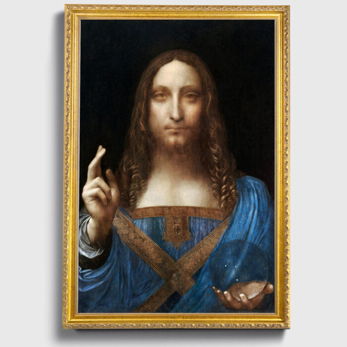 Salvator Mundi by Leonardo da Vinci Wall Art with Golden Frame Old Master Painting Reproduction Print for Home and Office Decorations