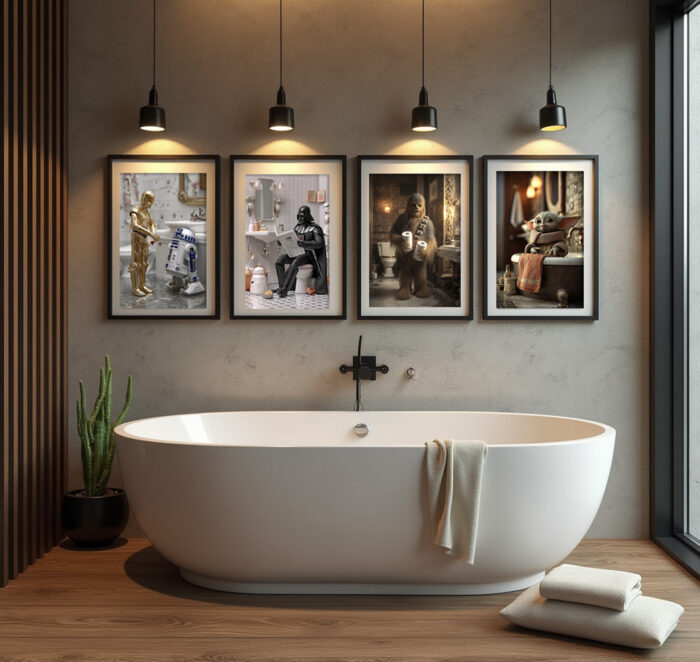 Lustige Badezimmer Bilder Set von Kino Berühmtheiten als Wanddekoration für Bad und Toilette