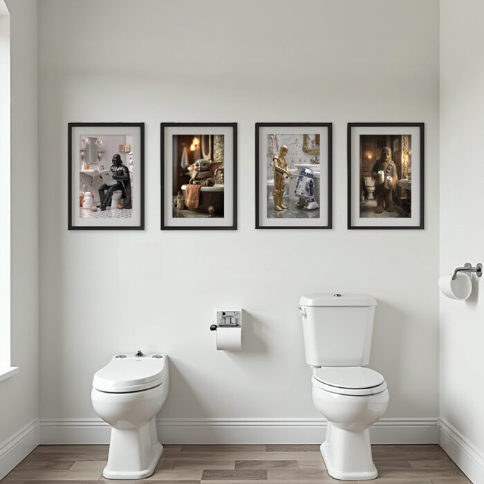 Lustige Badezimmer Bilder Set von Kino Berühmtheiten als Wanddekoration für Bad und Toilette