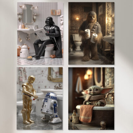 Lustige Badezimmer Bilder Set von Kino Berühmtheiten als Wanddekoration für Bad und Toilette