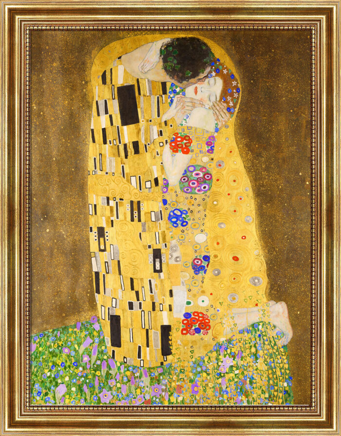 Der Kuss von Gustav Klimt Bild mit Rahmen in Gold (Kopie)