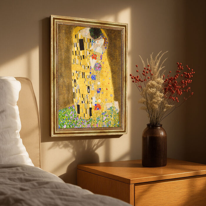 Der Kuss von Gustav Klimt Bild mit Rahmen in Gold (Kopie)