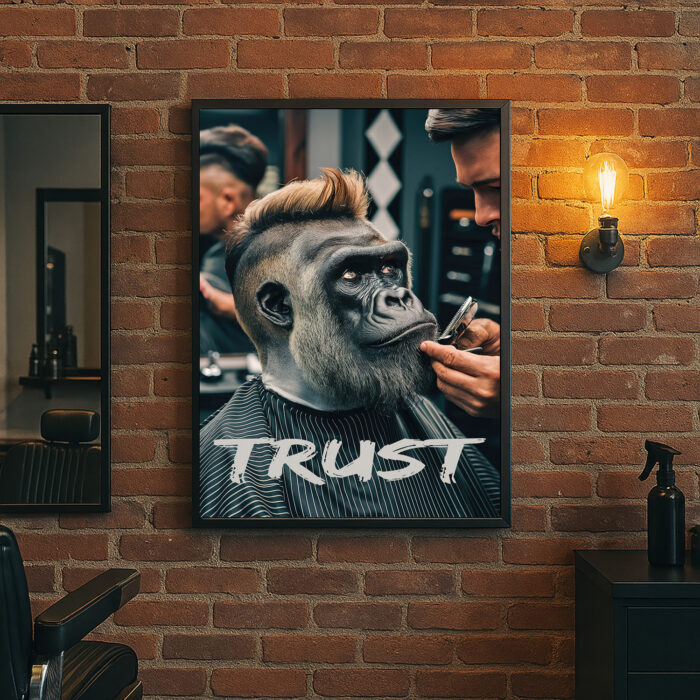Trust Gorilla at the Barber Poster Wall Art Deco for Living Room Bedroom Hairdresser Barber Shop