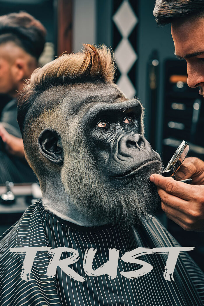 Trust Gorilla at the Barber Poster Wall Art Deco for Living Room Bedroom Hairdresser Barber Shop