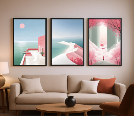 Microtopia: Minimalistische Trilogie der Ruhe als moderne Wanddekoration zum Einrahmen