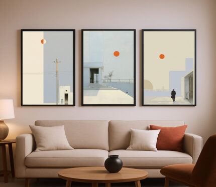 Microtopia: Minimalistische Trilogie der Ruhe als moderne Wanddekoration zum Einrahmen