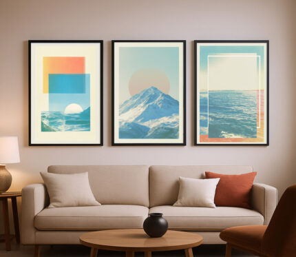 Microtopia: Minimalistische Trilogie der Ruhe als moderne Wanddekoration zum Einrahmen