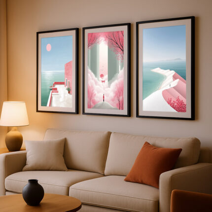 Microtopia: Minimalistische Trilogie der Ruhe als moderne Wanddekoration zum Einrahmen