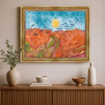 Weizenfeld mit Raben von Vincent van Gogh Bild mit Rahmen in Gold