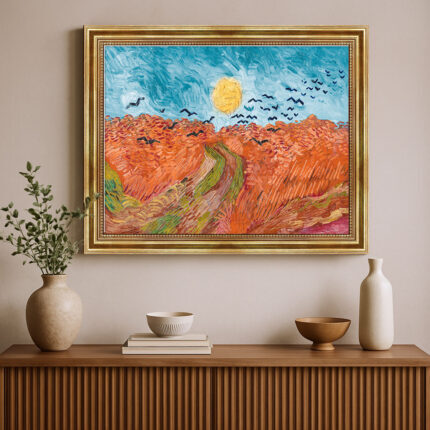 Weizenfeld mit Raben von Vincent van Gogh Bild mit Rahmen in Gold