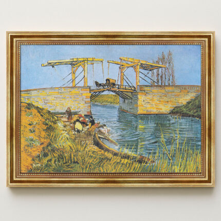 Die Langlois-Brücke bei Arles mit Wäscherinnen von Vincent van Gogh Bild mit Rahmen in Gold