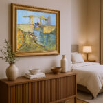 Die Langlois-Brücke bei Arles mit Wäscherinnen von Vincent van Gogh Bild mit Rahmen in Gold