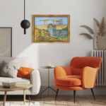 Die Langlois-Brücke bei Arles mit Wäscherinnen von Vincent van Gogh Bild mit Rahmen in Gold