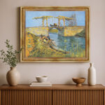 Die Langlois-Brücke bei Arles mit Wäscherinnen von Vincent van Gogh Bild mit Rahmen in Gold