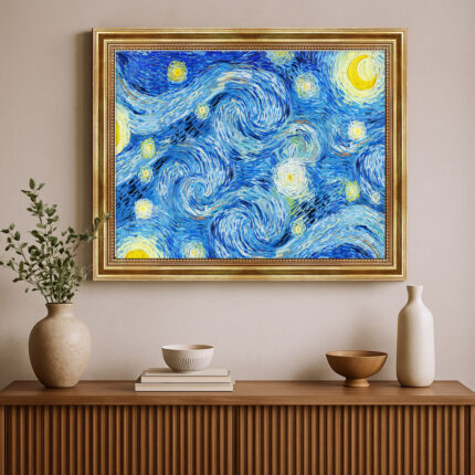 Sternennacht Himmel von Vincent van Gogh Bild mit Rahmen in Gold