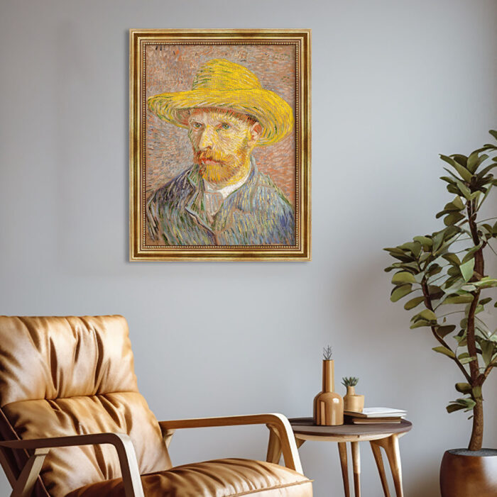 Selbstbildnis mit Strohhut von Vincent van Gogh Bild mit Rahmen in Gold