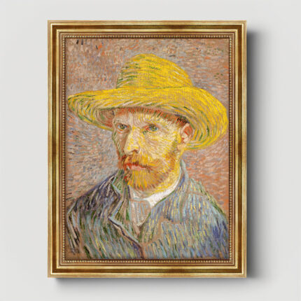 Selbstbildnis mit Strohhut von Vincent van Gogh Bild mit Rahmen in Gold