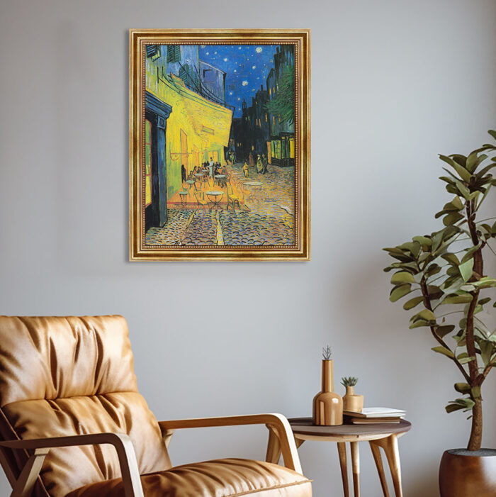 Cafe Terrasse bei Nacht von Vincent van Gogh Bild mit Rahmen in Gold